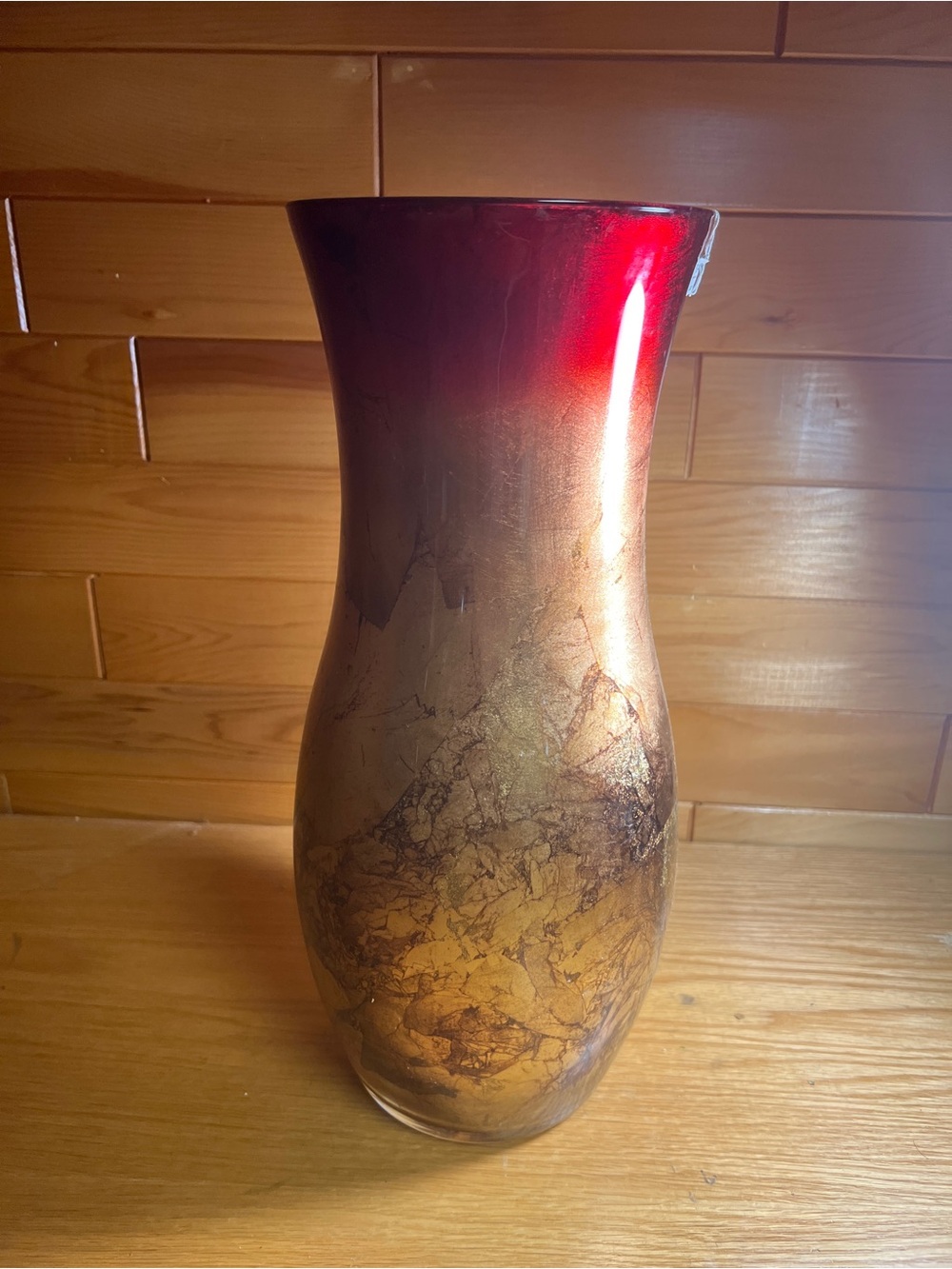 Elegant Red and Gold Glass Vase - Home Accents